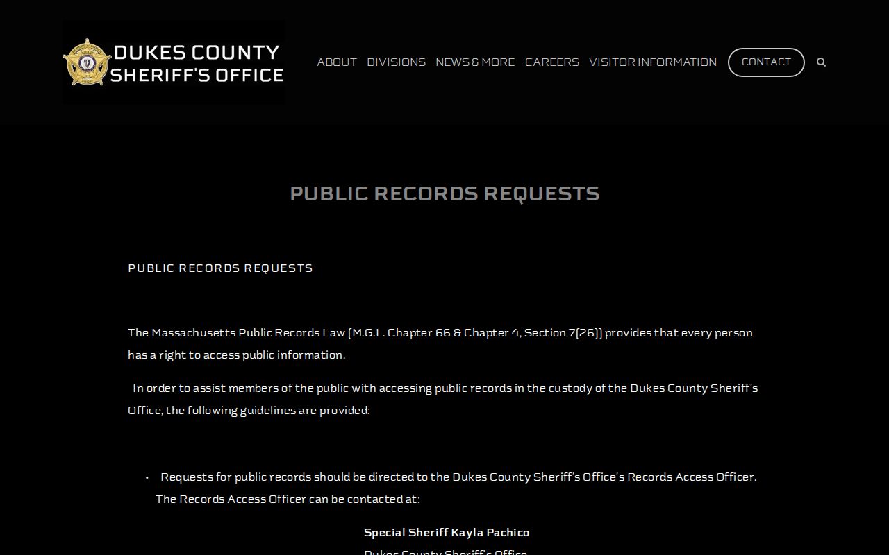 Dukes County release record public request page