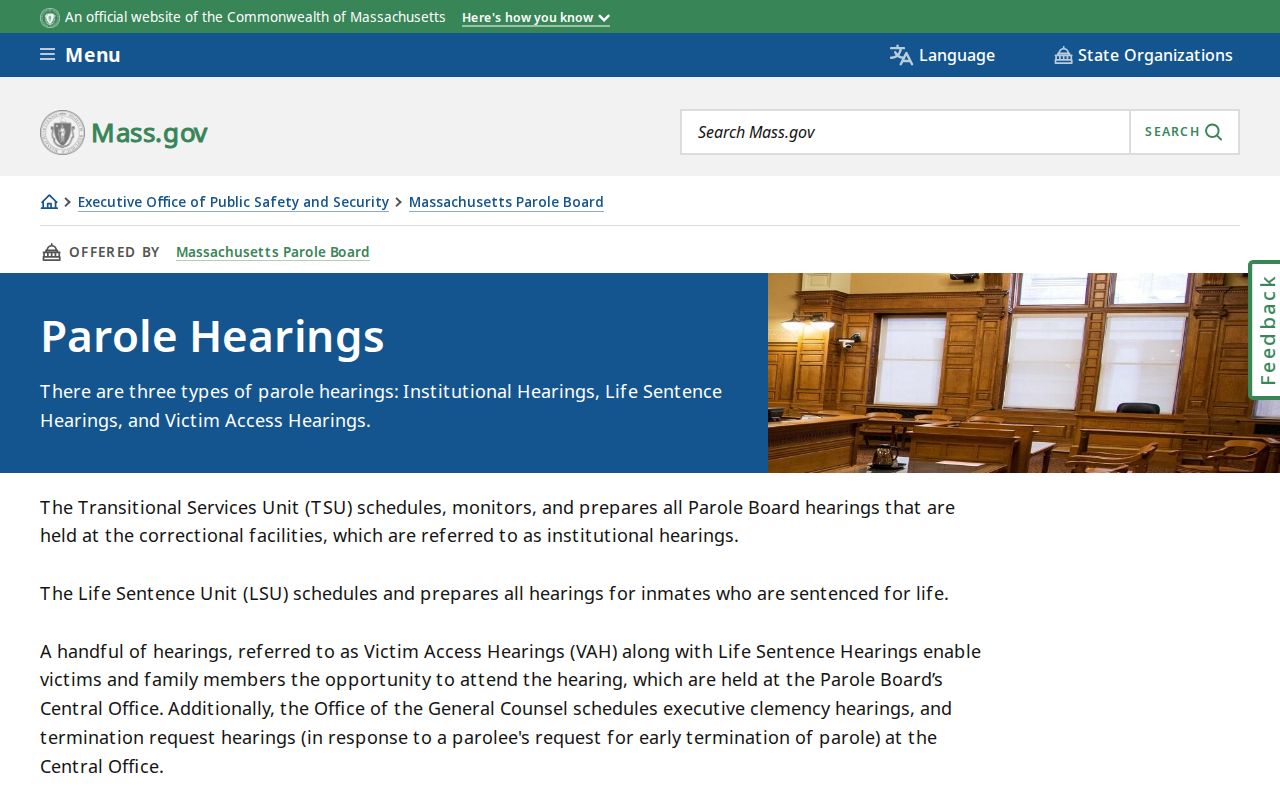 Massachusetts parole hearing routes for Dukes County post-release supervision